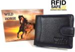 WILD Horse nyomott logós, fekete, kék tűzéses, kis patentos nyelves pénztárca 181-8 kék varrott - minosegitaska
