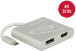 Delock Elosztó USB Type-C Csatlakozóval, DP Alternatív Mód Támogatás, - 1 Db HDMI + 1 Db Displaypor