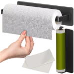  SMARTECH Suport rola prosoape de hartie bucatarie montat pe perete, Din otel inoxidabil, Suport pentru folie de plastic, Suport pentru agatat prosoape, 26 cm, Negru