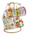 Decorer Set 4 cesti portelan cu suport Agrumi 12x11.5x17 cm, 80 ml (A72.09.24)