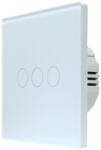 SmartWise T63 UNI Wi-Fi + eWeLink-Remote, univerzális bekötésű, 3 áramkörös, okos érintőkapcsoló, fehér üveg előlappal