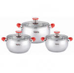 Voltz Комплект тенджери Oliver Voltz OV51210N6B, 6 части, Индукция, Силиконови дръжки, Инокс/Червен