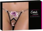 Cottelli Collection - luxus, hímzett liliom tanga (fekete-fehér) (23222691121) - vagyaim
