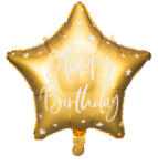 PartyDeco S. r. o Fólia lufi, csillag alakú, arany, 40cm, Happy Birthday felirattal