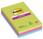 Post-it Super Sticky jegyzettömb 101 mm x 152 mm XXL, szivárványszínű, vonalas, 3 db 90 lapos