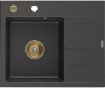 Mexen Ben, 1 kamrás gránit mosogató 600x500x190 mm, bal + arany szifon, fekete foltos, 6522605000-76-G (6522605000-76-G)
