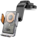 hoco. hw8 autós tartó (15w, tapadókorongos, gyorstöltő, szélvédőre, műszerfalra, automata, wireless, 4.5-7" méret) fekete (HW8)