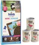 bosch Mini Junior Poultry 15 kg + Wild Farm Pate MIX Flavours 3x400 g