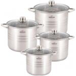 BOHMANN Set oale inox 8 piese Bohmann, 7 L, 9 L, 11.5 L, 13.5 L, 3 straturi, compatibil cu inductie, capace sticla inox (BH004)
