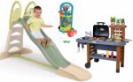Smoby Set tobogan cu dublu val și grătar cu apă curgătoare Toboggan XL Life Smoby lungimea suprafeței de alunecare 230 cm și cărucior de grădină cu unelte (SM820304-10)