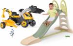 Smoby Set tobogan cu dublu val și tractor cu pedale Toboggan XL Life Smoby lungimea suprafeței de alunecare cu remorcă încărcător și excavator (SM820304-12)