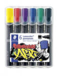 STAEDTLER Alkoholos marker készlet, 2-5 mm, vágott, 'Lumocolor 350', 6 különböző szín (TS350WP61) (TS350WP61)