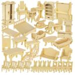 Kruzzel Fa babaház bútor készlet, 34 részes, csiszolópapírral, DIY festhető (00023542)