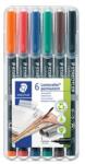STAEDTLER Alkoholos marker készlet, OHP, 0, 4 mm, STAEDTLER "Lumocolor® 313 S", 6 különböző szín (TS313WP6) - tintasziget