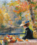 Figured Art Set goblen cu diamante, cu sasiu, Femeie si toamna, inspiratie Renoir, 40x50 cm (DP-FA10467-Y)