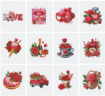 Figured Art Mini set 12 goblenuri cu diamante, fara sasiu, Iubire, 18x15 cm (RS027)