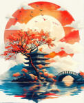 Figured Art Set goblen cu diamante, cu sasiu, Pagoda in rasarit de soare, 40x50 cm (DP-FA10572-Y)
