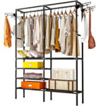 Ruhhy Dupla polcos ruhaakasztó állvány, fekete, műanyag+fém