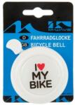 M-Wave acél csengő, 58 mm, fehér, I Love My Bike dizájn