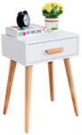 ModernHome Modern fiókos éjjeliszekrény fenyőfa lábakkal, 46 x 36 x 58 cm, fehér-fa szín (WYJ-085 WHITE)