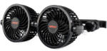 AMiO Ventilátor 12V szivargyújtós 2x10 cm (4") átmérőjű állítható rotorral, fejtámlára, 2db USB töltővel - AMIO