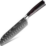 HARAHU Cuțit de bucătărie BL-38108 - Santoku / Negru / Maro KP38108