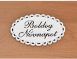  Fa - "Boldog Névnapot" csipkés ovál tábla fehér - papelito