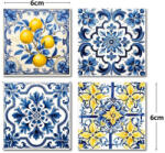  Nyomtatott dekorkarton - Mediterrán csempe minta 6x6cm 4db/csomag - papelito