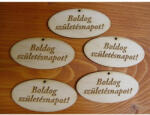  Natúr fa - "Boldog Születésnapot" gravírozott ovál táblák 4x8cm 5db/csomag - papelito