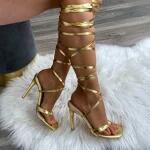 FF Lux Shoes Golden Muse - fűzős, magas sarkú szandál Méret: 38