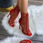 FF Lux Shoes Spiked Charm - szegecses, pántos magas sarkú szandál Szín: piros, Méret: 40