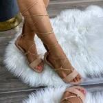 FF Lux Shoes Sun Dancer - magasszárú, fűzős lapos szandál Szín: bézs, Méret: 39