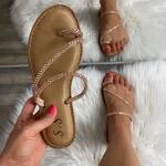 FF Lux Shoes Linéa Charm - strasszos, spirálpántos papucs Szín: rosegold, Méret: 36