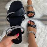 FF Lux Shoes Ébensikk - fekete, strasszos pántos papucs Méret: 40