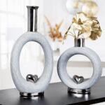  Kerámia váza ezüst színben, matt és fényes felülettel, szívvel díszítve 20cm Love