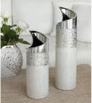  Ezüst színű matt és fényes strukturált felületű kerámia váza 39, 5cm Grace