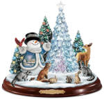  Karácsonyi ablak fólia, színes, hóember fenyőfákkal, 20 x 30 cm