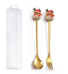 Nut Két részes karácsonyi desszertes villa és kanál szett, acél, arany színű, átlátszó dobozban