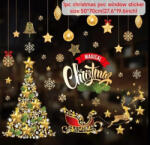  Ablak matrica, karácsonyfával, rénszarvas hintóval, díszekkel, arany színű, pvc