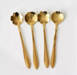 Virág formájú rozsdamentes acél desszertes kiskanál, 4 db, változó minta, aranysárga, 12, 8 cm