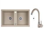 Laveo BARBADOS Gránit Kétmedencés Mosogató CSAPTELEPPEL bézs