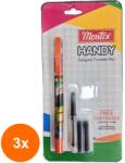 Montex Set 3 x Stilou Scolar cu Cartuse sau Umplere Convertor, Penita din Otel Inoxidabil Ranforsat, Handy (HOK-3xKH-MSTI HAN)