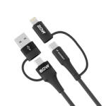Wozinsky 4in1 2x USB-C + 1x USB-A + 1x Lightning Kábel - 1m 3A 60W - Fekete (WNBAA)