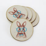  Nyomtatott fa tábla - Szemüveges trendi nyuszi kerek tábla 5db/cs - papelito