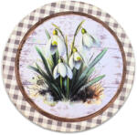  Nyomtatott fa tábla - Hóvirágok retró koszorú közép 14, 8cm - papelito