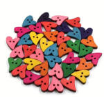  Hosszúkás szív alakú 2 lyukú fa varró gomb, vegyes színek, 50 db, 1, 9 x 1, 6 cm