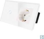 Luxion Intrerupator Simplu Cap Scara / Cruce + Priza cu Rama din Sticla LUXION, Serie A SmartElectro IntelligentHouse (LX-MT-A102/MP010-W)