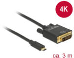 Delock Kábel USB Type-C Csatlakozó DVI 24+1 Csatlakozó DP Váltakozó Mód 4K 30 Hz, 3 m, Fekete
