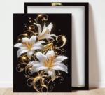 Qianhuibaihuo Fali vászonkép kerettel, Quanhuibaihuo - Fehér liliomok fekete háttérrel 34x25, 5x1, 5 cm
