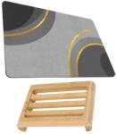 Mercaton fürdőszobai szőnyeg, ultra nedvszívó, csúszásgátló, Diaton anyag, Kör modell, 50 x 80 cm és Bambusz natúr fa szappantartó, csúszásgátló, 12, 5 x 8 cm, Barna (SET-XSA2500-2in1-480617854)